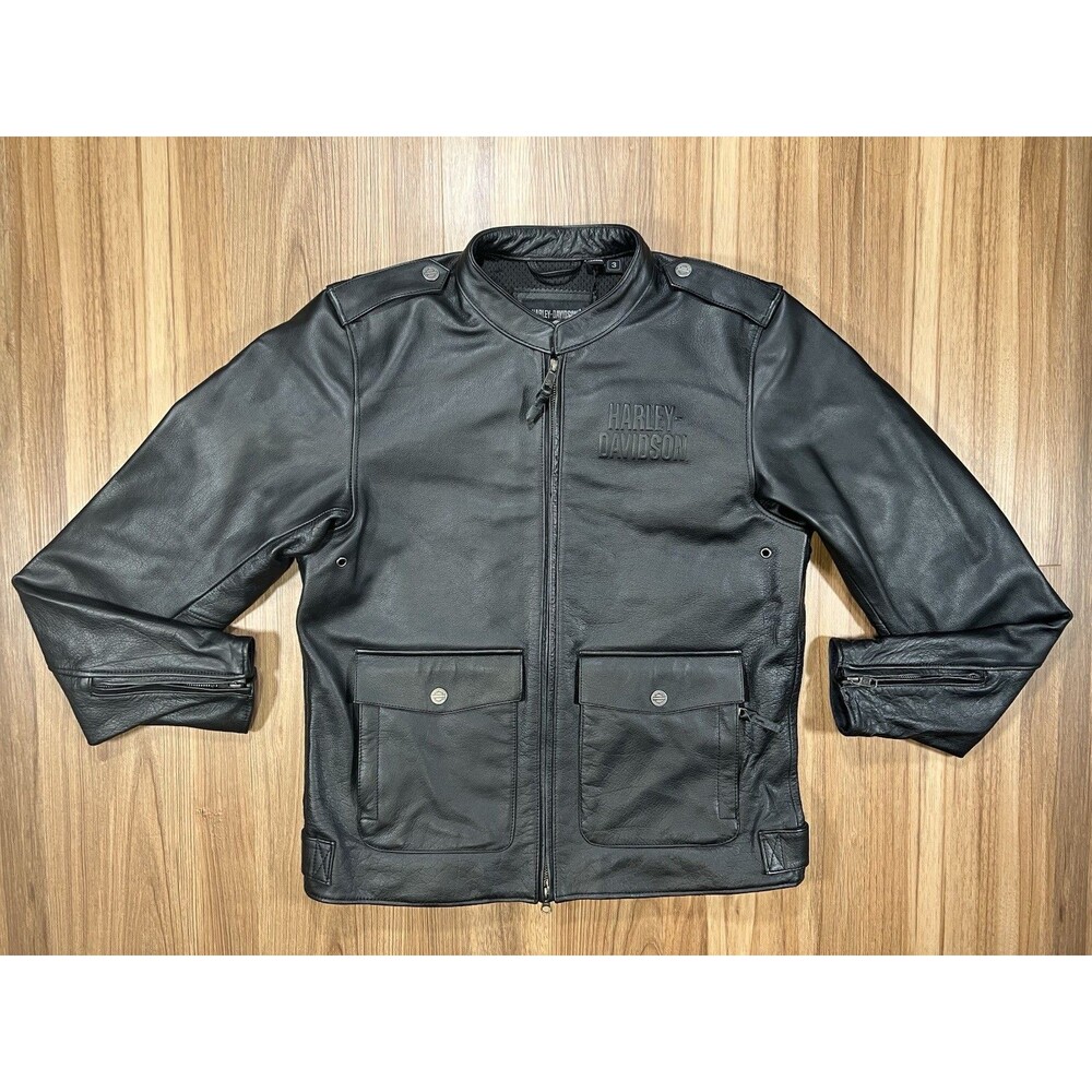 Harley-Davidson Mens Layering System Captains Leather Jacket MEDIUM Black 98022
